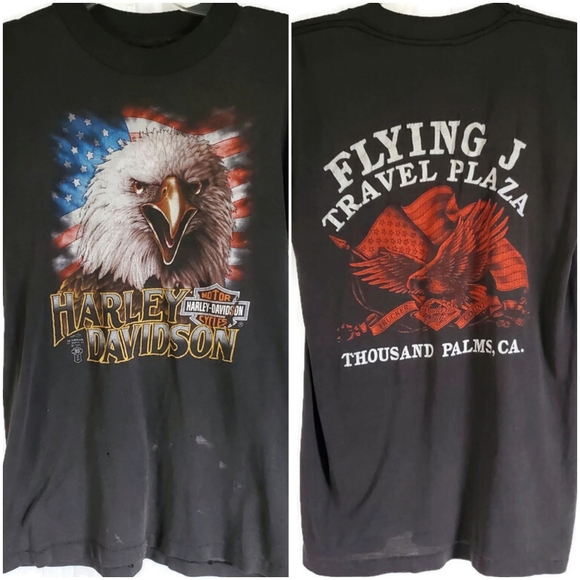 Vintage 3D Emblem Harley-Davidson T-shirt 1988 Double Dide Eagle Flag Truckers - Picture 1 of 15